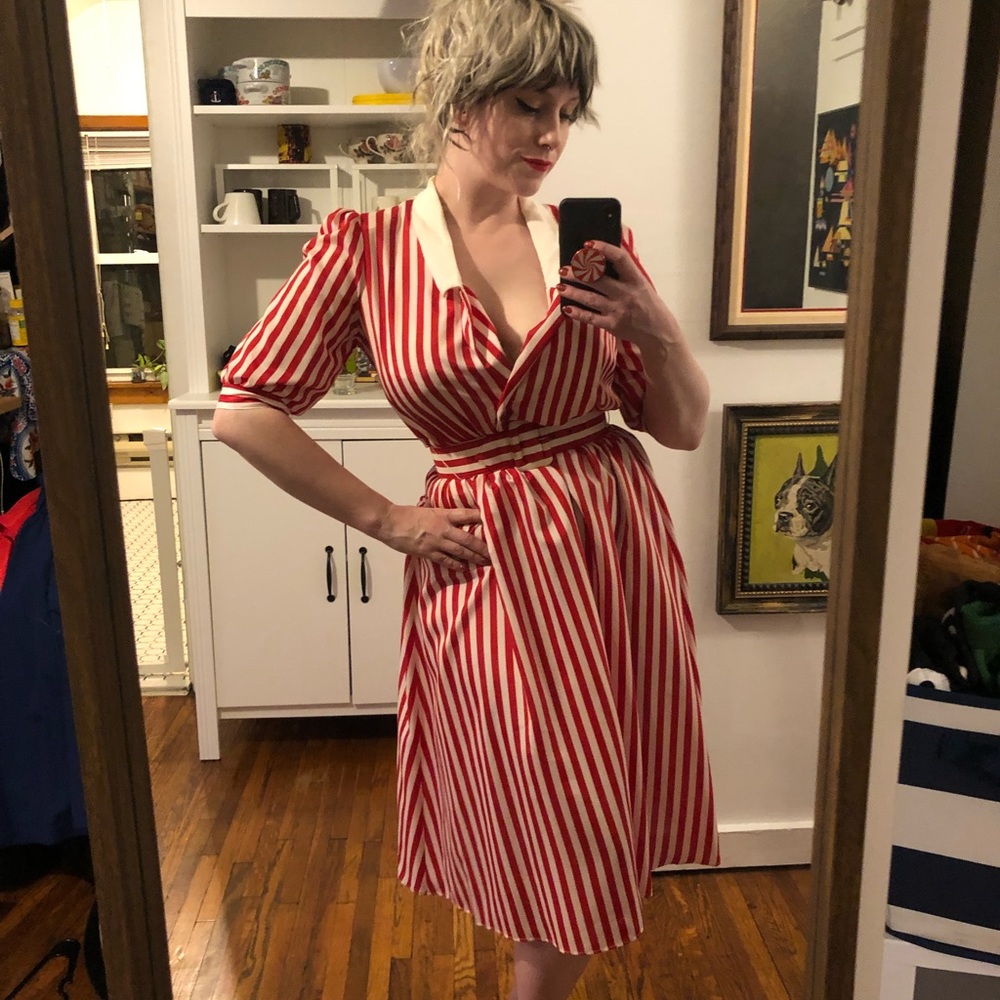 Vintage Red and White Candy Stripe Belted Dress